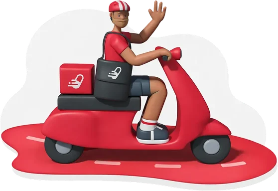 Medzoomer courier riding a red scooter